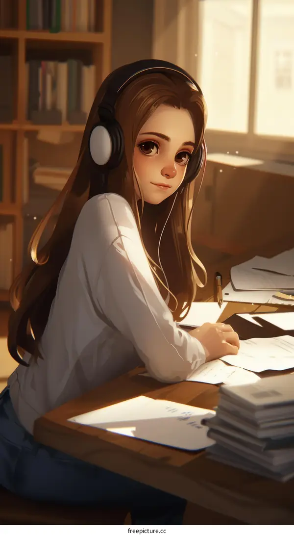 anime girl studying