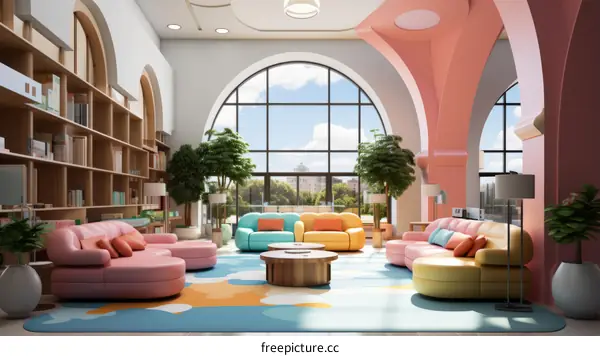 Pastel color living room interior design