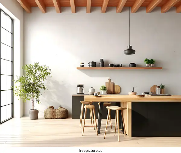 Modern Minimalist Kitchen Design with Wooden Elements