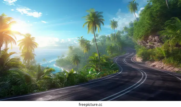 Curving Road Through Tropical Forest