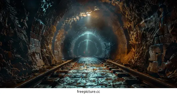 Abandoned Train Tunnel: Tracks Leading into Darkness