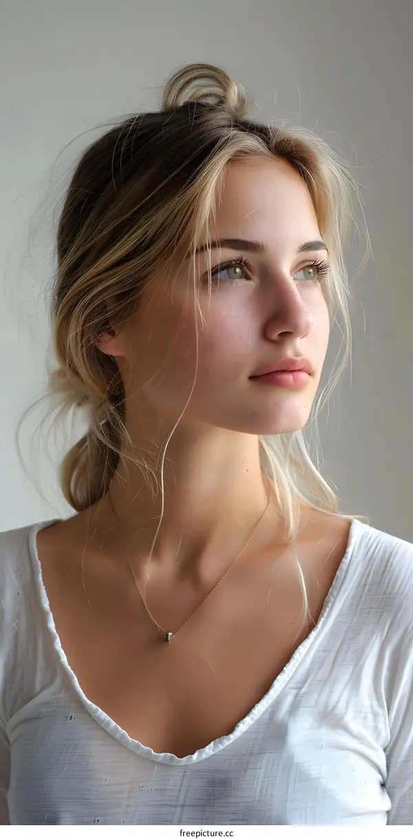 portrait of a young blonde woman looking away