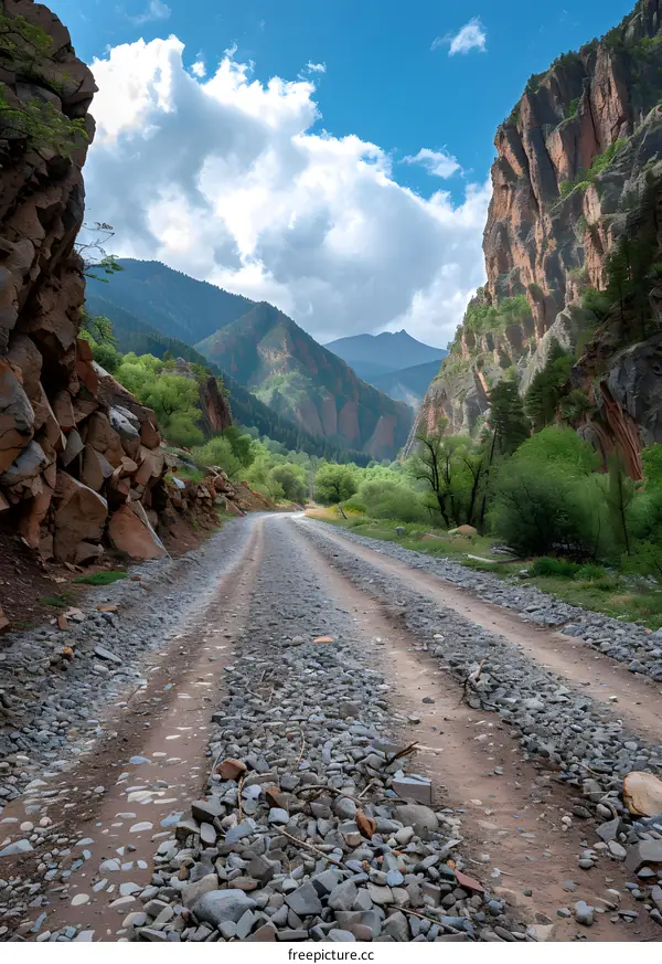 Gravel Road Through Mountain Pass