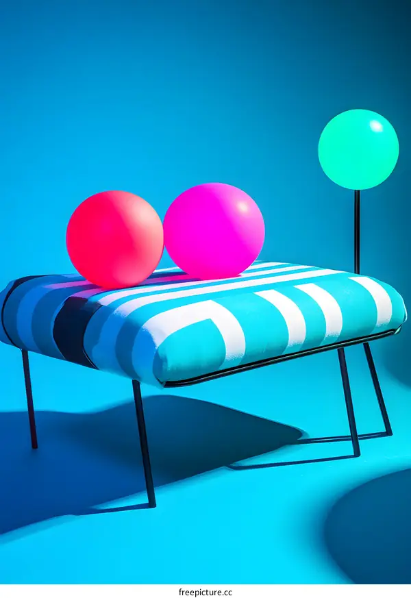 Blue Background Striped Stool With Colorful Balls