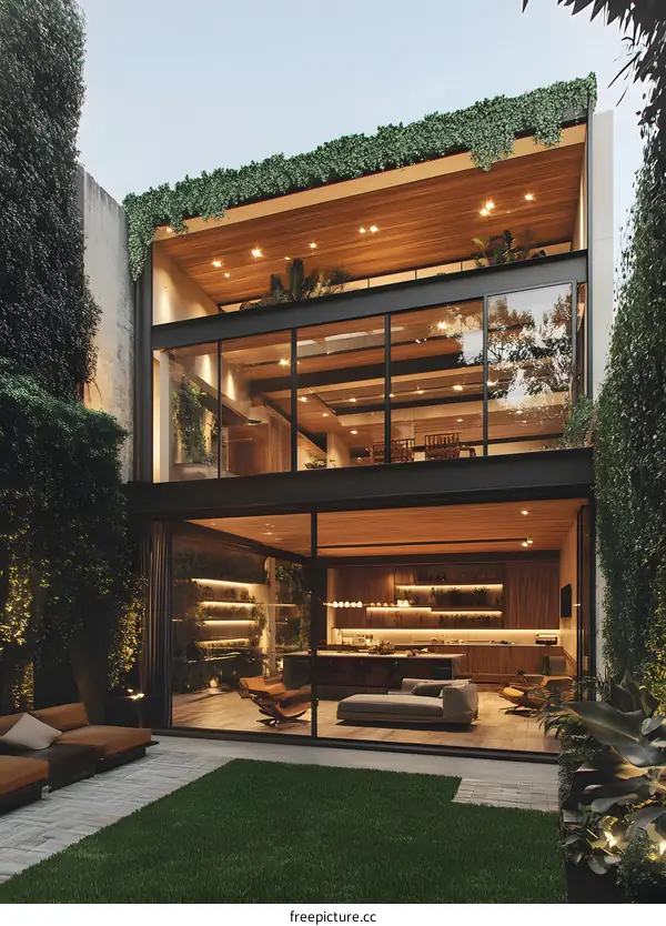 Modern House Design with Green Walls and Patio