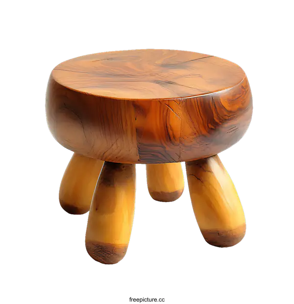 [Transparent Background PNG]Handcrafted Wooden Stool with Unique Design