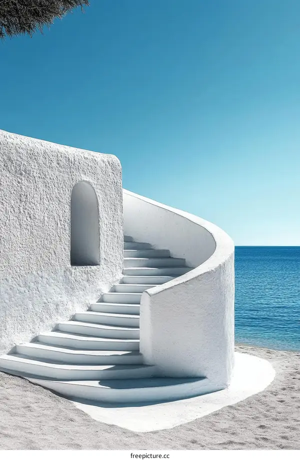 Whimsical White Spiral Staircase by the Sea