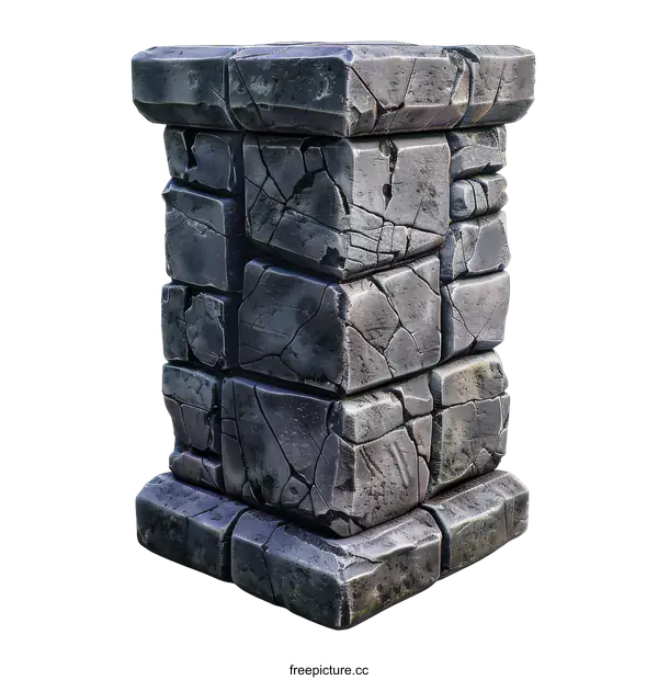 [Transparent Background PNG]gray stone pillar with cracks and scratches