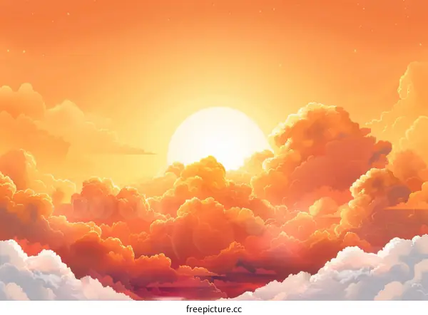 above the cloudscape in orange sky