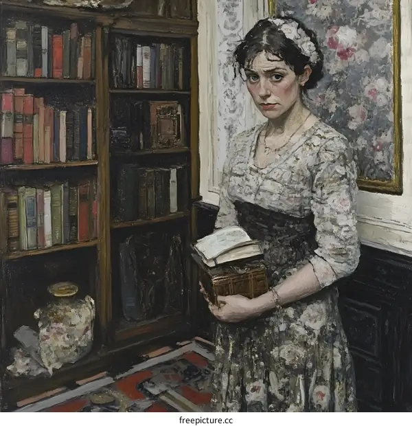 Woman with Books in a Library