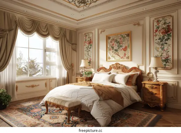 Classic Elegant Bedroom Interior Design Illustration