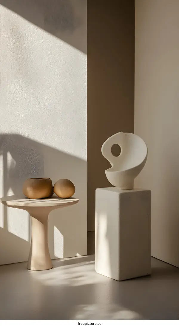 Abstract Sculpture on Table in Minimalist Interior