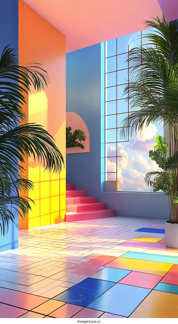 Colorful Interior Design Illustration with Sunny Mood