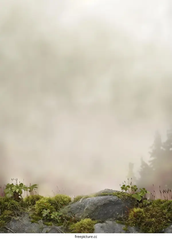 Foggy Mountain Rock with Moss