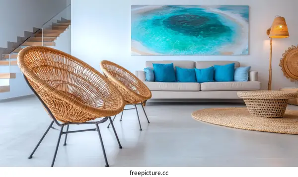 Modern Coastal Living Room with Woven Furniture