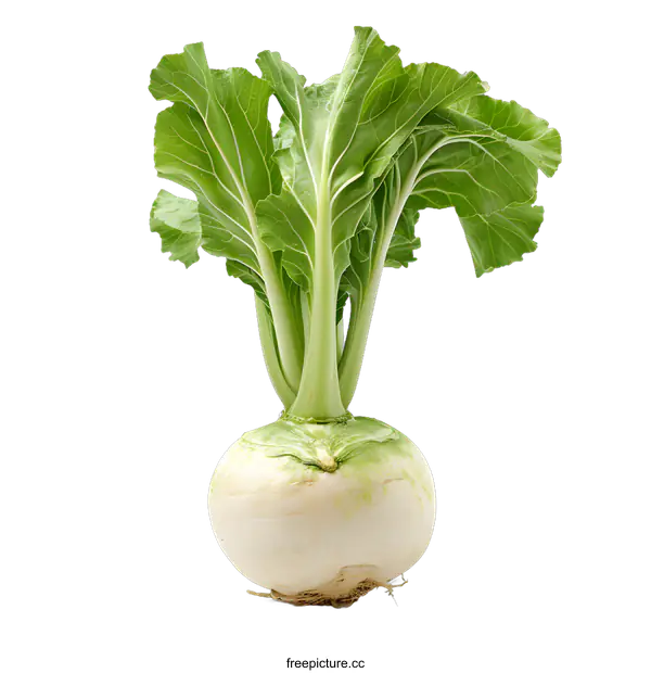[Transparent Background PNG]A white turnip with green leaves on a white background