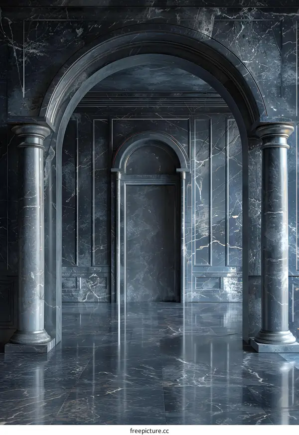 Stunning Dark Marble Archway Corridor