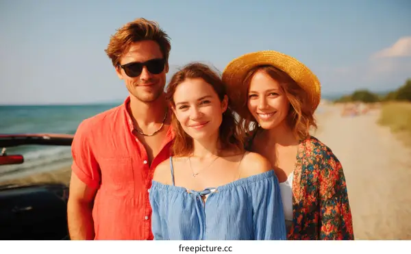 Three friends at the beach vacation