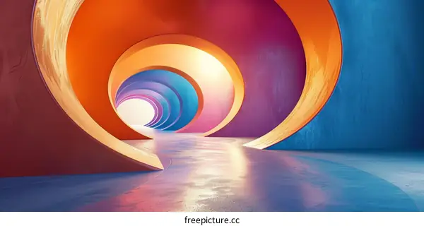 Colorful 3D rendering of a futuristic tunnel