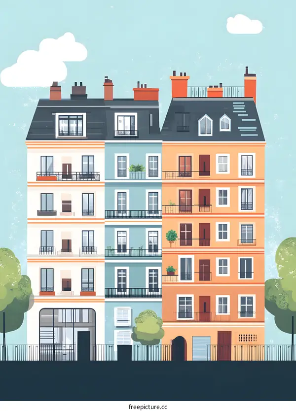 Colorful Parisian Buildings Illustration