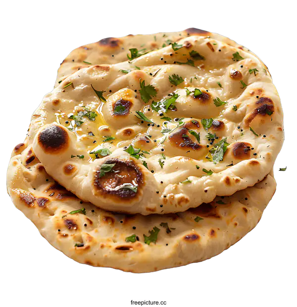 [Transparent Background PNG]Buttered Naan Bread on White Background