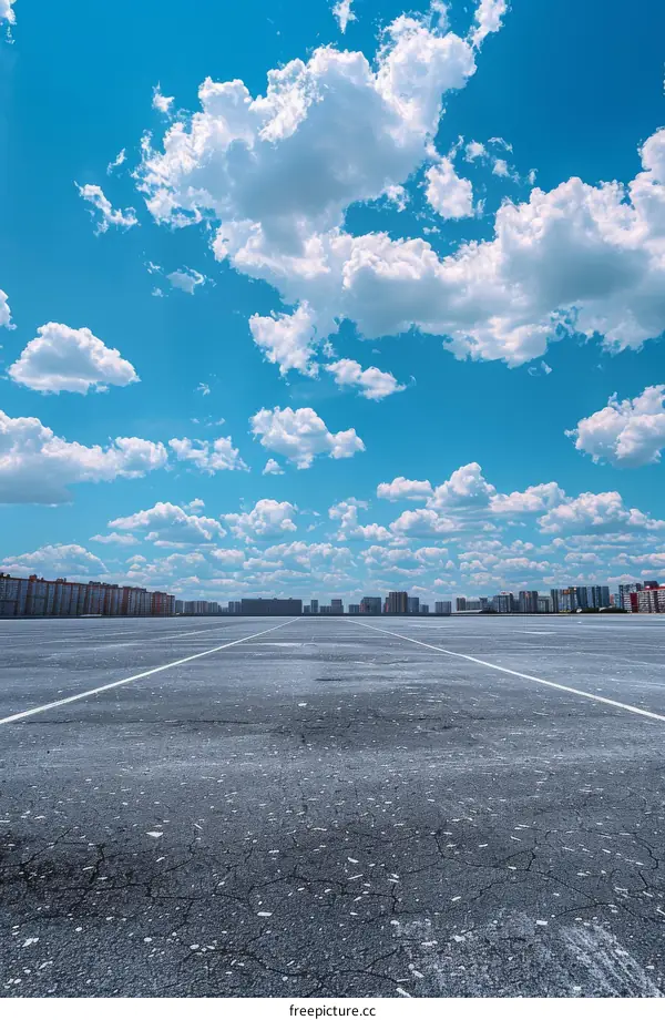 Empty Parking Lot in City With Clear Blue Sky