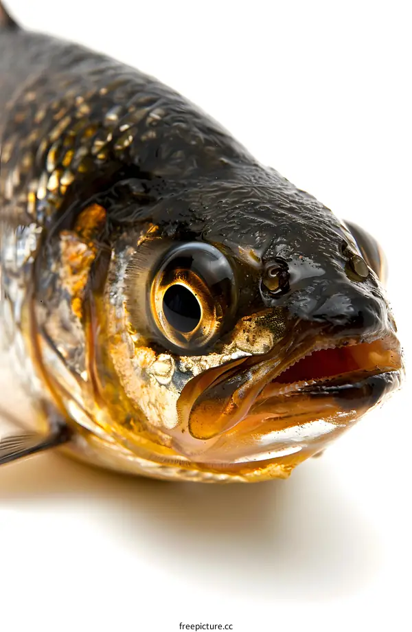 Close-up of Fish Head on White Background