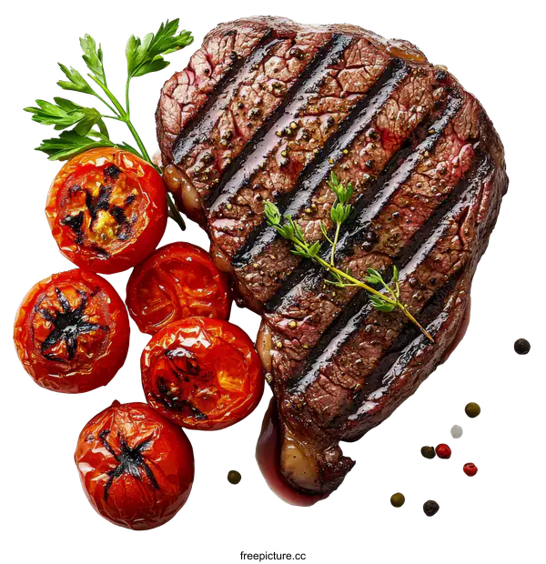 [Transparent Background PNG]Grilled Steak with Roasted Cherry Tomatoes