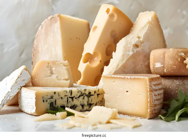 Different Types of Cheese on White Background