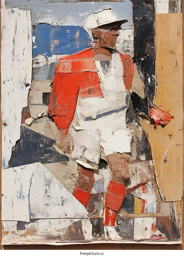 Collage Painting of a Person in Red and White