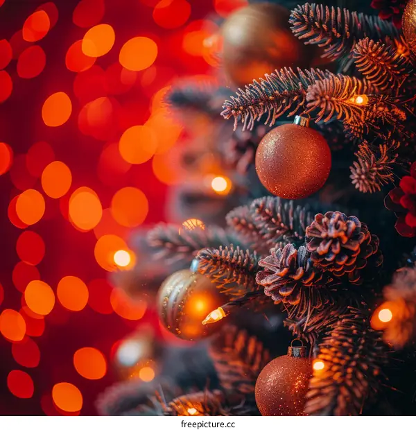 Christmas tree with red and gold ornaments