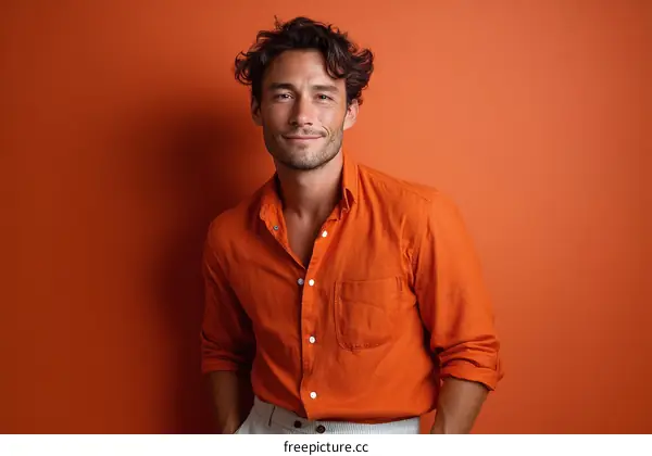 Portrait of a Man in an Orange Shirt against an Orange Background
