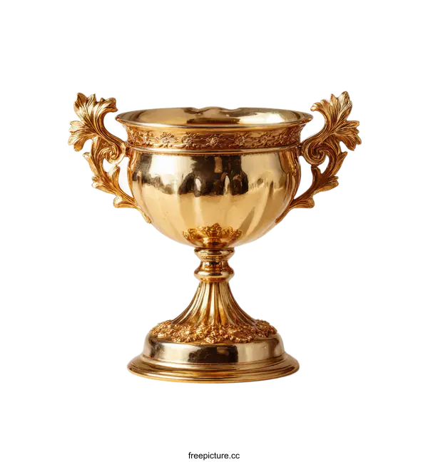 [Transparent Background PNG]Golden Trophy Cup with Exquisite Ornamental Design