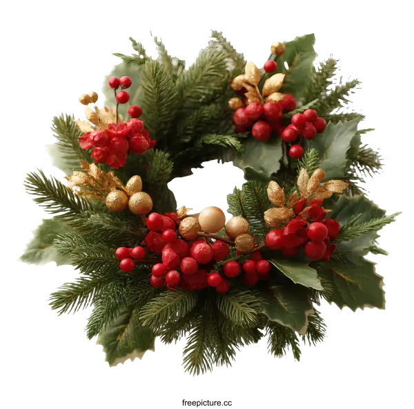 [Transparent Background PNG]Christmas Wreath with Red and Gold Decorations