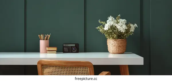 Cozy Workspace Desk Setting with Greenery