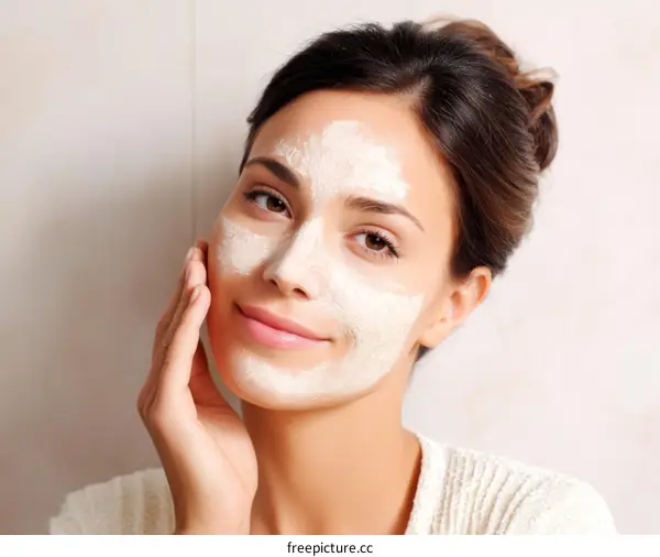 Woman Applying Facial Mask Skincare Treatment