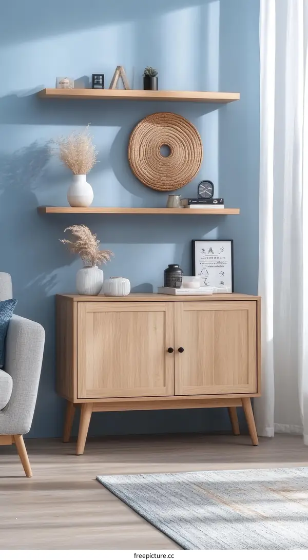 Light Wooden Cabinet in a Modern Living Room