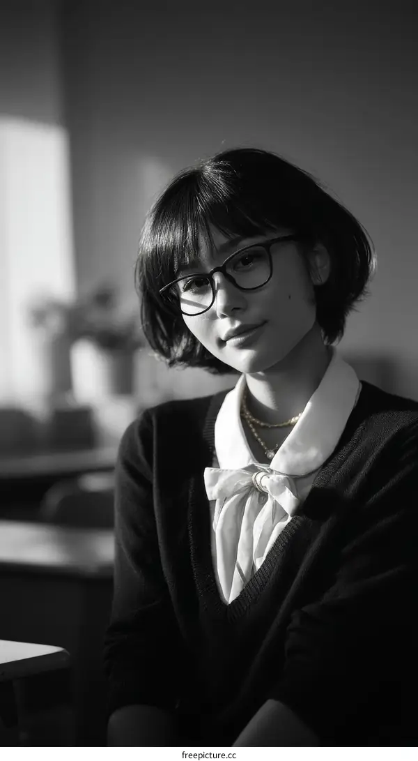 Elegant Young Woman in Black and White