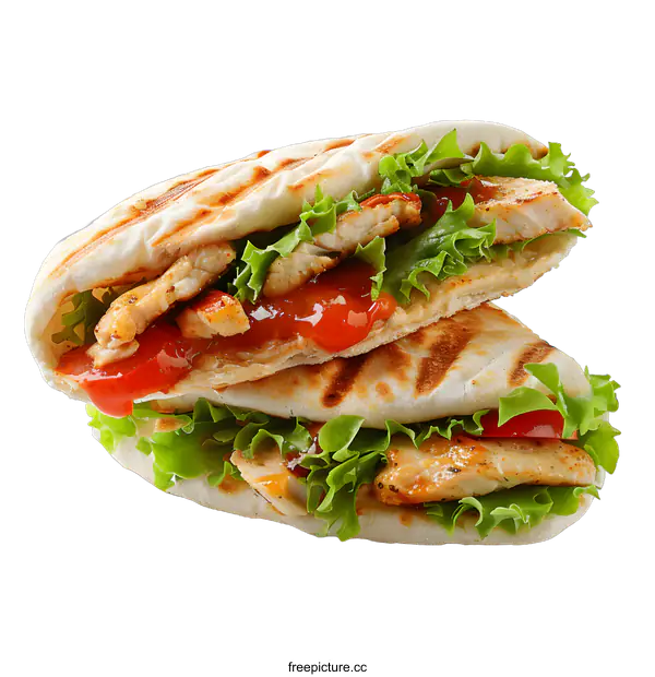 [Transparent Background PNG]Grilled Chicken Pitas with Lettuce and Tomato
