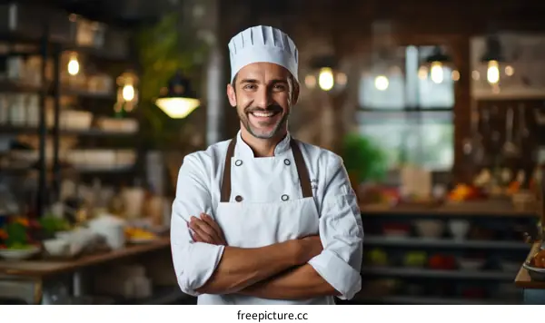 Portrait of a happy chef in a restaurant kitchen