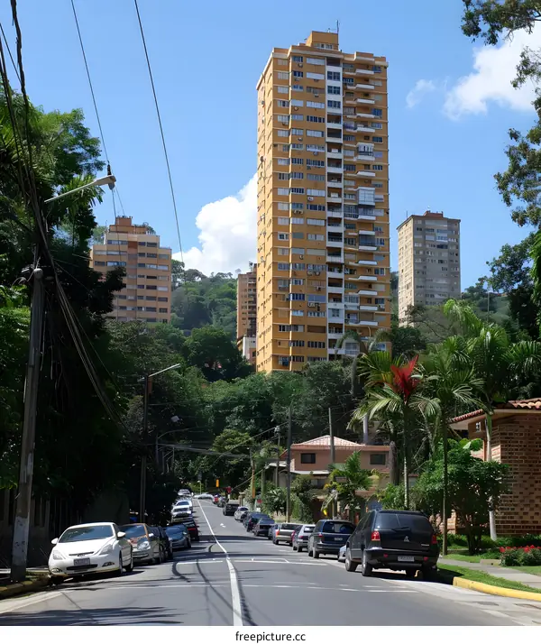 Caracas cityscape with apartment buildings and lush vegetation
