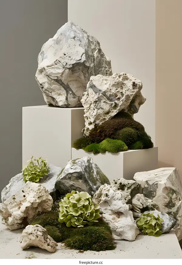 Natural Rock Arrangement with Moss and Greenery