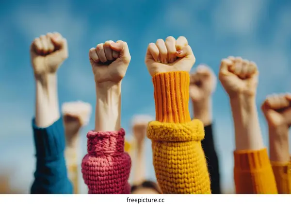 People of different ethnicities raising their fists in solidarity