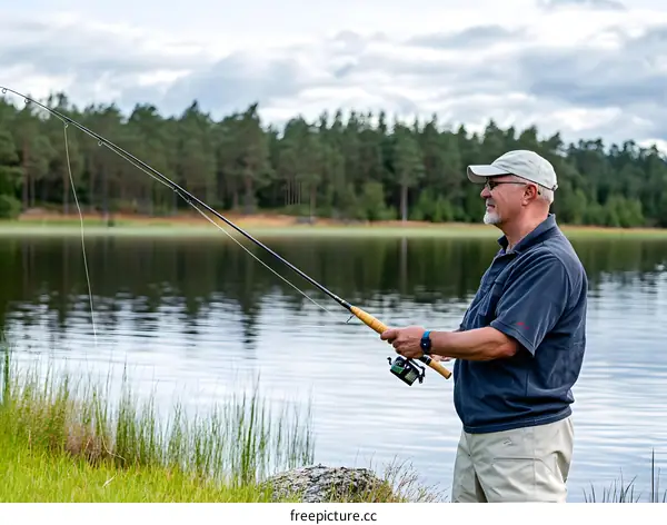 Man Fishing on a Lake with a Rod