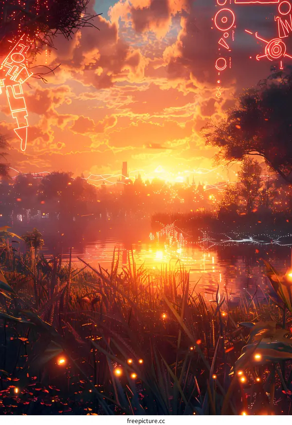 Neon Sunset Over the City