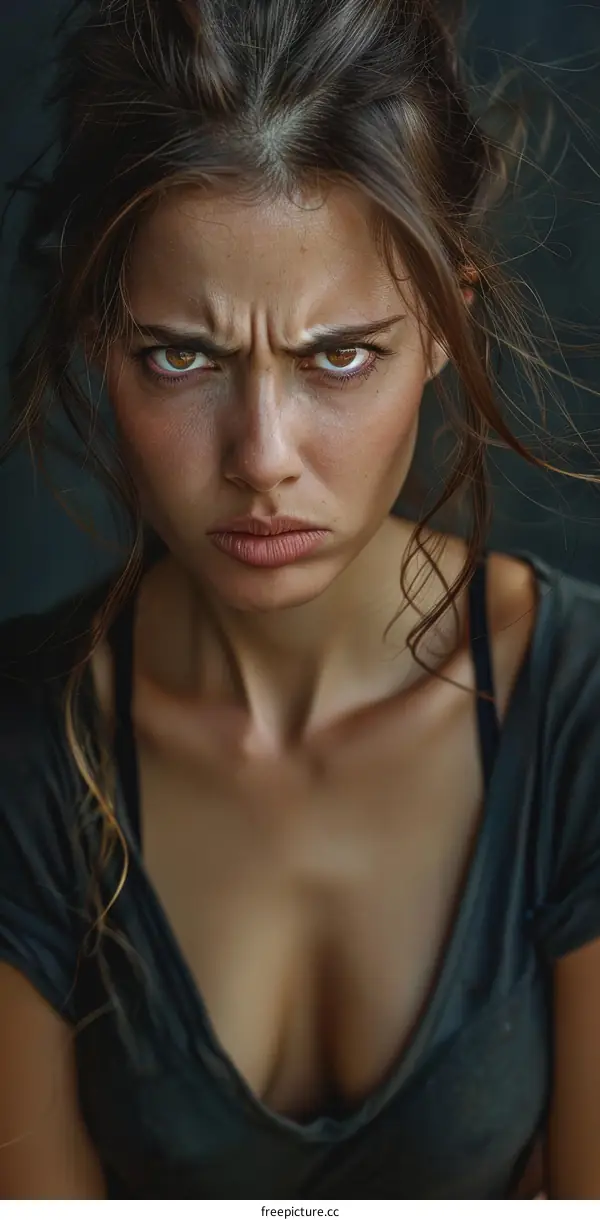 Angry Woman Closeup Portrait