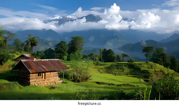 Tranquil Rice Terraces with Mountain Views