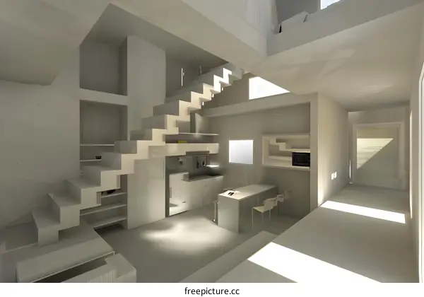 Modern Minimalist Home Interior Design With White Staircase