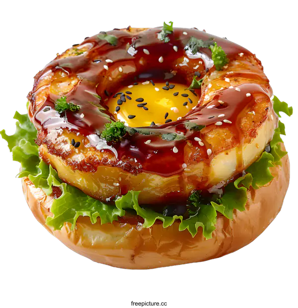 [Transparent Background PNG]Japanese Style Egg Burger With Teriyaki Sauce