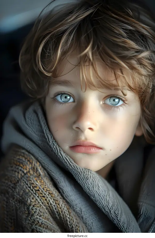 Portrait of a Young Child with Striking Blue Eyes